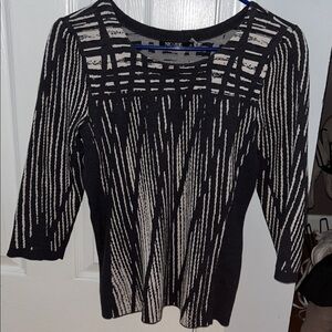 Nic+Zoe Gray Abstract 3/4 Sleeve Knit Cotton Blend Top Size M - runs small